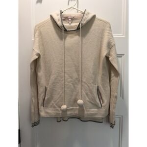 Victoria's Secret 100% Cashmere Hoodie Sweater Cream Ivory Pom Pom XS Flaw